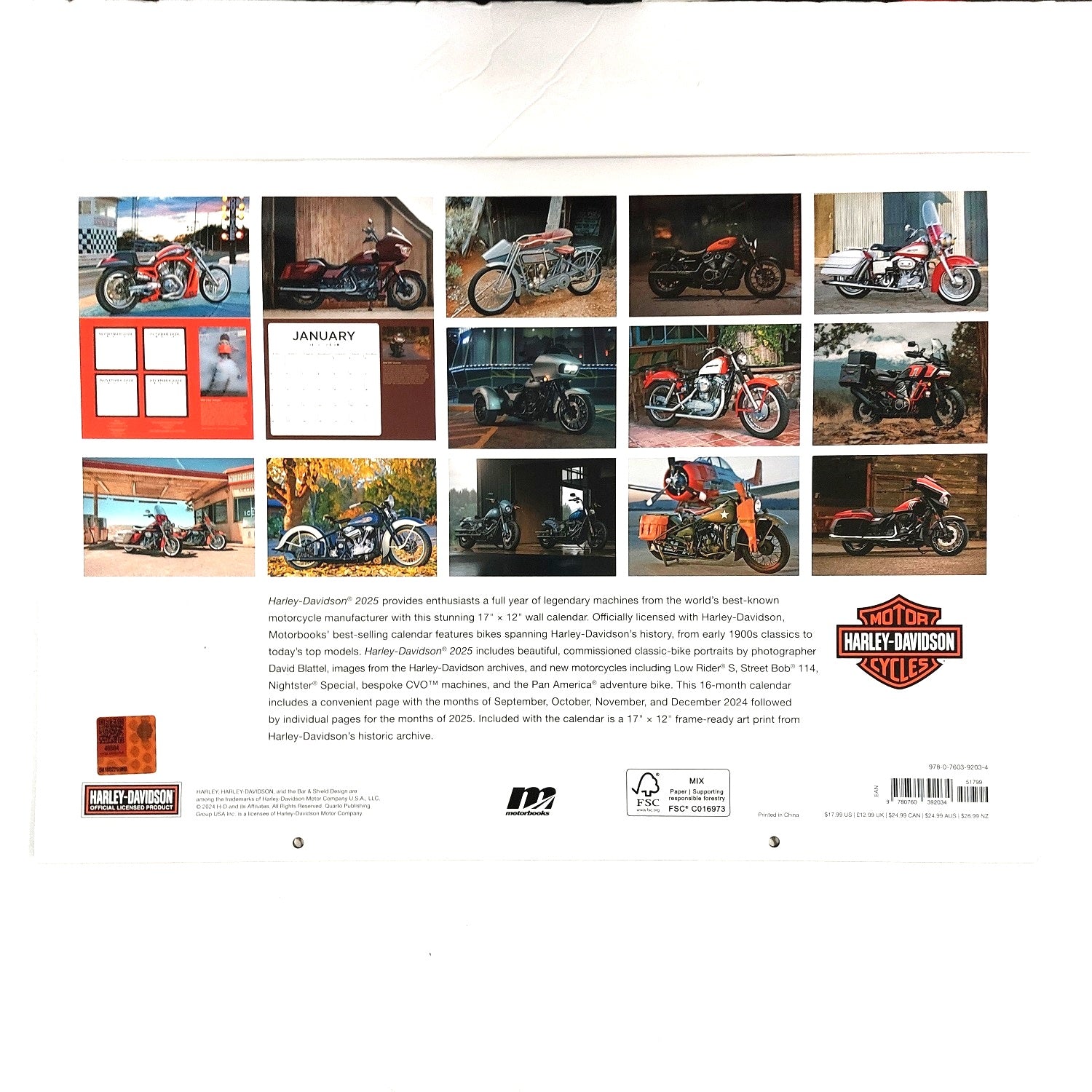 2025 Deluxe Harley Davidson 12 X 12" Wall Calendar