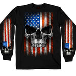 Men's Long Sleeve Patriot Skull Flag Black T-Shirt