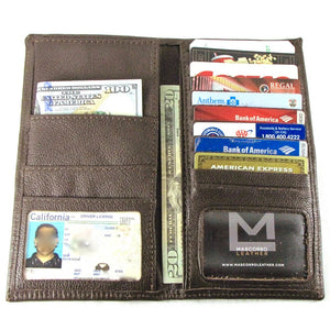 8.25" Brown Leather Bifold Business Travel Wallet Passport ID Documents Credit Card -TW832C