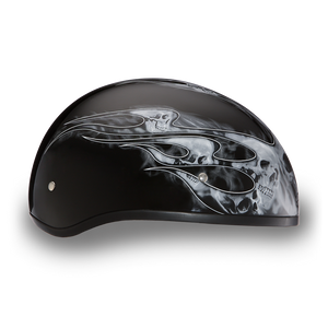 D.O.T. Daytona Half Helmet - Unisex - Skull Flames Silver - D6-SFS