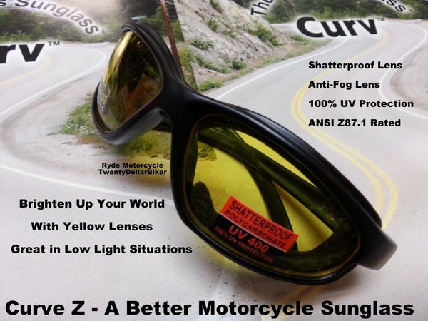 Curv Z Shatterproof Yellow Lens Motorcycle High Definition Riding